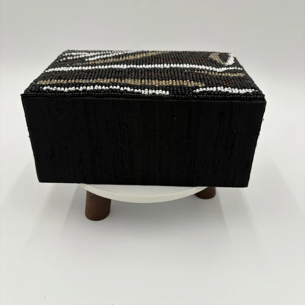 Vintage Handmade In India Black Beaded Jewelry Box 7